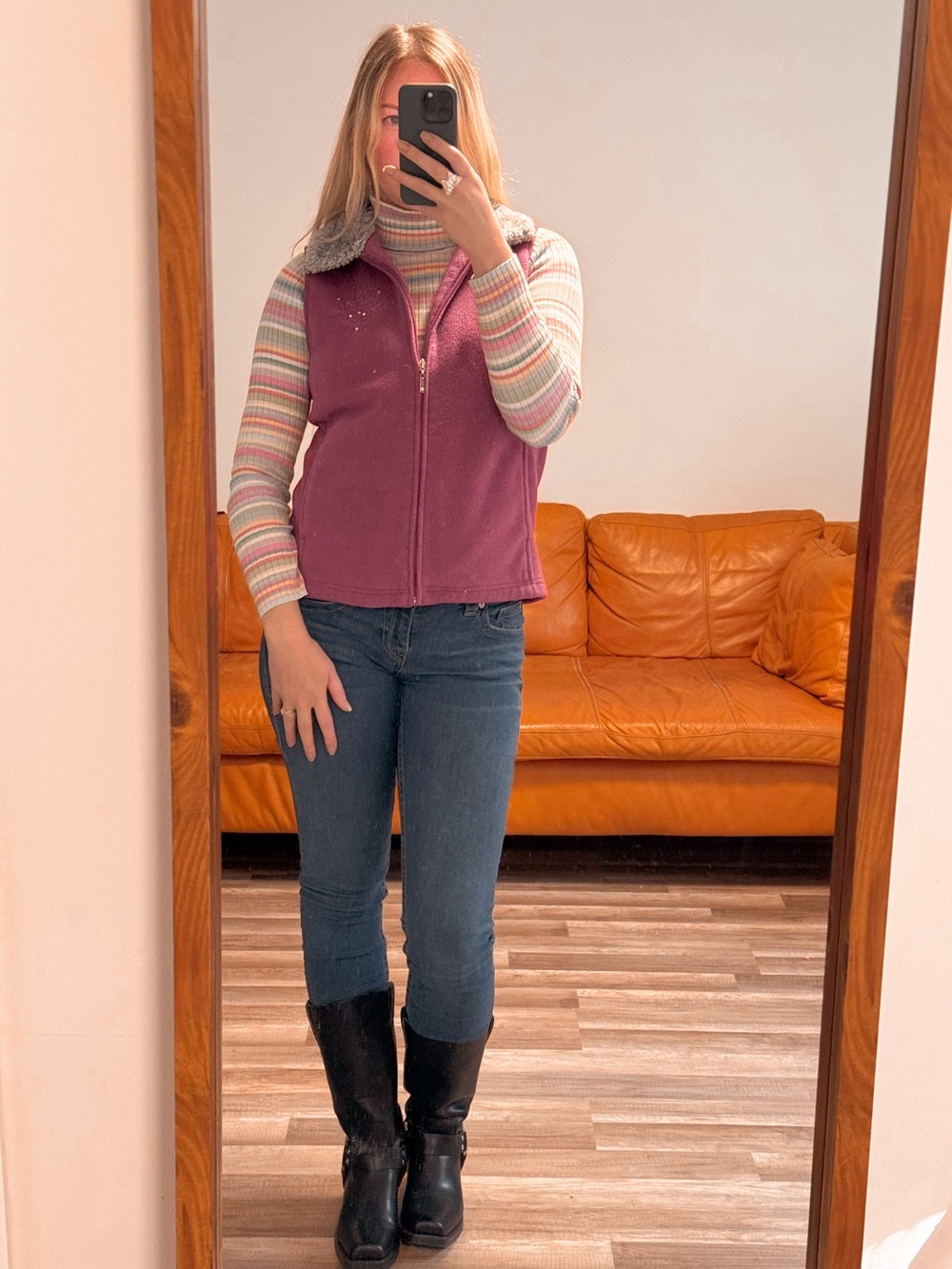Vintage Northern Reflections Fleece Zip Vest with Faux Fur Collar